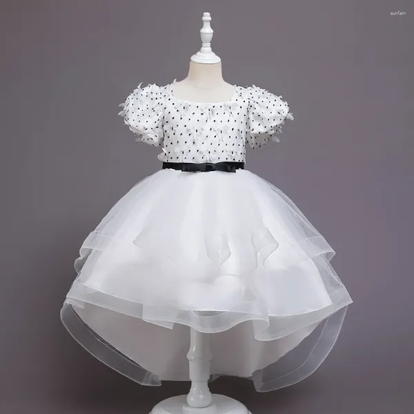 Платья для девочек, белое праздничное платье со шлейфом для девочек, летняя пачка принцессы на свадьбу для детей, детское платье на день рождения, костюмы, одежда от 3 до 10 лет