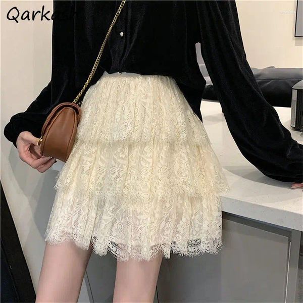 Gonne Torta Donna Vita alta Versatile Soffice A-Line Pizzo di sicurezza a strati Dolce e adorabile Ragazze Streetwear All-match Ulzzang Estate