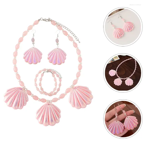 Комплект ожерелья и сережек, ювелирный костюм для девочек с цветочным узором, женские ожерелья, розовое платье из ракушки, браслет, женский костюм для девочек