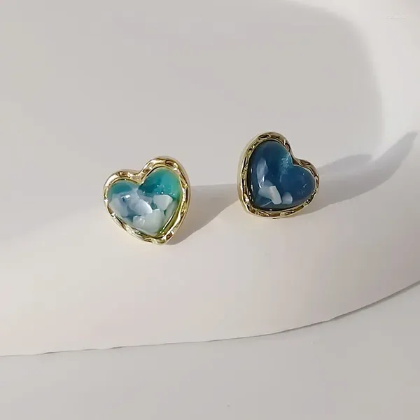 Ohrstecker Blauer Ozean Herz Muschelfragmente Für Frauen Mode Temperament Romantischer Schmuck Hochzeit Party Geschenke