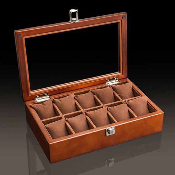 Holz Uhrenbox Organizer mit Glasfenster Holzuhr Display Luxus Uhrengehäuse Aufbewahrungsbox Uhrenhalter für Männer 240129