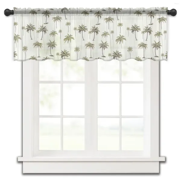 Занавеска с пальмами, листьями растений, маленькое окно, прозрачная короткая занавеска для спальни, домашний декор, вуаль, шторы