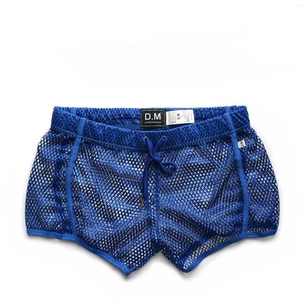 Männer Shorts Sexy Mesh Atmungsaktive Dünne Durchsichtige Low-taille Boxer Modische Feste Beiläufige Lose Vier-Punkt Hosen Männliche kleidung