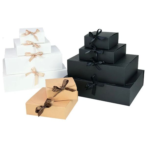 Белые и черные коробки из крафт-бумаги, подарочные коробки для вечеринок, ленты, свадьбы, дни рождения, конфеты ручной работы, упаковка для шоколадного печенья, декоративные предметы 240205