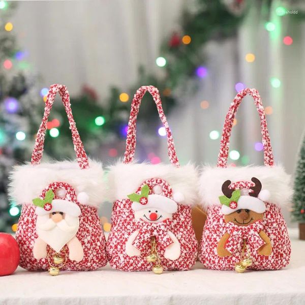 Decorazioni natalizie Borsa regalo rosa Cartone animato Babbo Natale Pupazzo di neve Alce Vigilia di Natale Mela portatile Merry Decor Pacchetto di caramelle Noel Fav