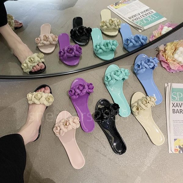 Kadın Terlik Sandalet Çiçek Dekorasyonlu Kauçuk Kadınlar Camellia Jelly Renkli Moda Moda Günlük Plaj Sandalet