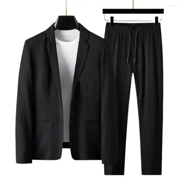 Herren-Trainingsanzüge, Kordelzug, Hosen, Blazer, Sets, Trainingsanzug, Frühling, Herbst, Plissee-Anzüge, dünn, lässig, formelle Outfits, Schwarz, Weiß, Einknopf