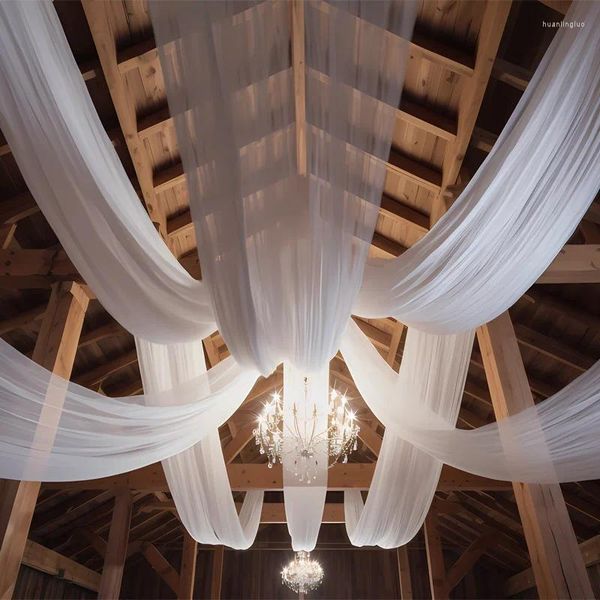 Decoração de festa vestido de casamento cortinas de teto dossel decoração drapeado tecido chiffon cortina para cerimônia palco cena layout