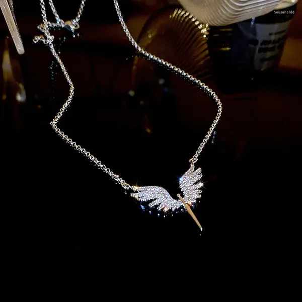 Anhänger Halsketten Minar Kreative Bling CZ Zirkonia Engelsflügel Für Frauen Silber Überzogene O-kette Choker Halskette Pendientes