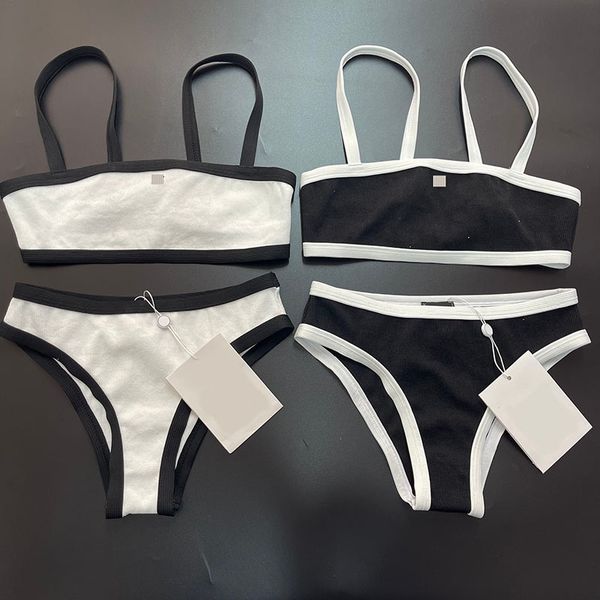 Women Beach Bra Briefs Contrast Color Swimwear Sexy Split Bikinis Set Summer Holiday Pool Party Bathing Suit