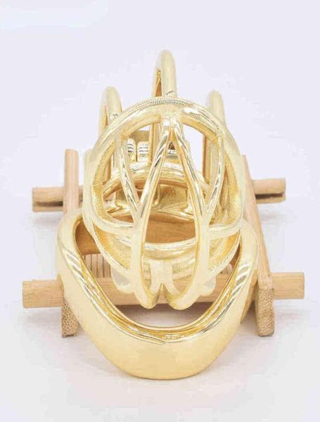 NXY Dispositivi sessuali Frrk dispositivo con cinturino a gabbia in oro maschile con pene curvo anello in acciaio BDSM copertura con serratura giocattolo 12035388279