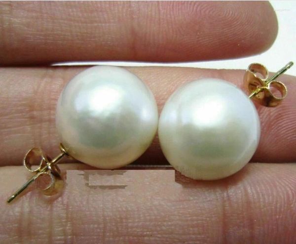 Orecchini a bottone Enormi perle bianche del Mar Cinese Meridionale da 11-12 mm in oro 14K-