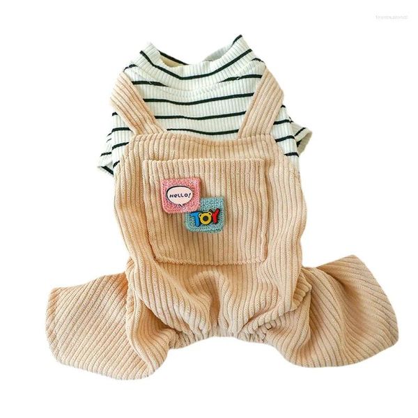 Vestuário para cães roupas para animais de estimação outono inverno teddy quatro pernas preto e branco listrado bolso bib calças