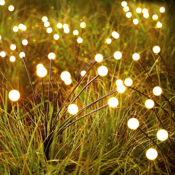 8 luzes solares do jardim do diodo emissor de luz alimentadas luzes do firefly luzes vibrantes impermeáveis exteriores do jardim para a decoração do caminho do pátio, quente