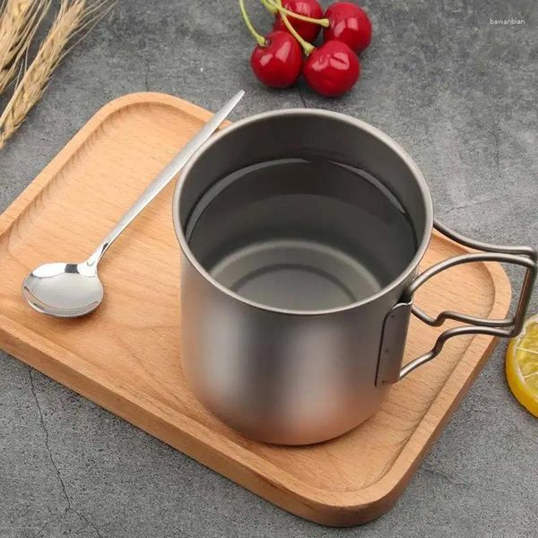 Tazze Tazza in puro titanio da campeggio all'aperto 420 ml con coperchio Tazza da tè pieghevole portatile