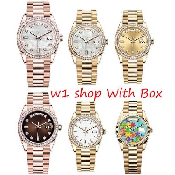 W1_shop orologio Yüksek kaliteli elmaslar kol saati mens otomatik mekanik saat 36/41mm tam paslanmaz çelik elmas çerçeve su geçirmez ışıltı altın saat montre