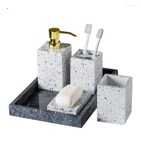 Set di accessori da bagno Accessori da bagno nordici Portasapone in resina Portaspazzolino Portaspazzolino Contenitore per bottiglie di liquido Lavaggio in quattro pezzi