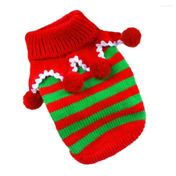 Abbigliamento per cani Maglione natalizio Dolcevita elasticizzato per gatti con colletto a pompon Abiti festivi all'uncinetto per cucciolo gattino Rosso Verde