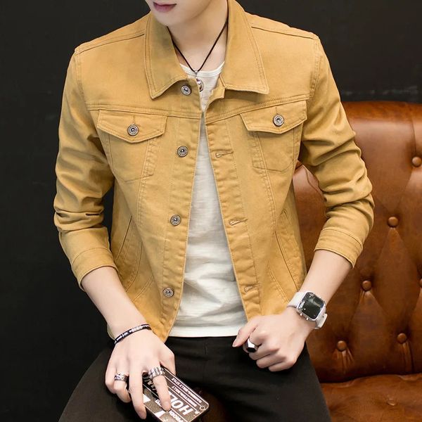 Мужская джинсовая куртка, осенняя приталенная модная джинсовая куртка, однотонная классическая куртка, пальто, мужская верхняя одежда-бомбер Chaqueta Hombre 240122
