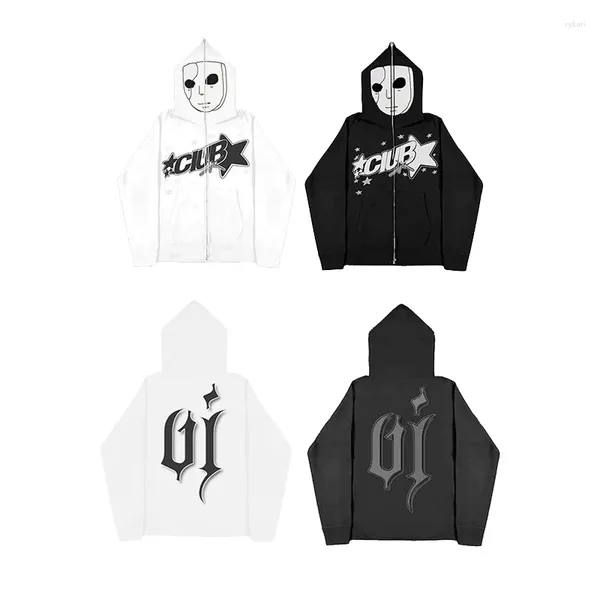 Erkek Hoodies Y2K Gotik Zip Up Erkekler Poker Yüzü Grafik Kapşonlu Kadınlar Harajuku Moda Punk Street Giyim Paltosu Büyük Boy Sweatshirt