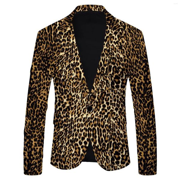 Herrenanzüge 2024 Leopardenmuster Anzugjacke Slim Fit Lässige britische Mode Blazer Mantel Langärmelige DJ-Partykleidung