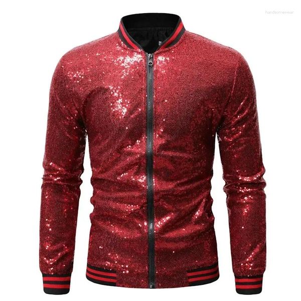 Jaquetas masculinas brilhantes lantejoulas brilho bomber jaqueta homens ouro glitter listrado zíper homens e casacos festa dança mostrar roupas