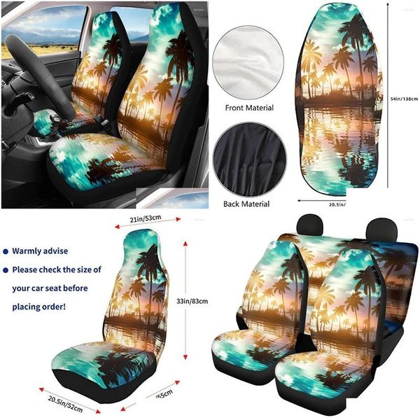 Coprisedili per auto Ers Er Beach Sunset Palm Tree 2 pezzi S Set Protezione anteriore per veicolo Accessori interni Protezioni Tappetino Drop Delivery Aut Otc4Y