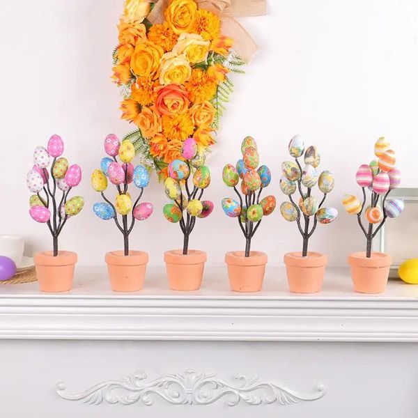 Ovos de páscoa coloridos ramo de árvore diy pintura espuma coelho decoração para casa festa de casamento flores falsas plantas 240122