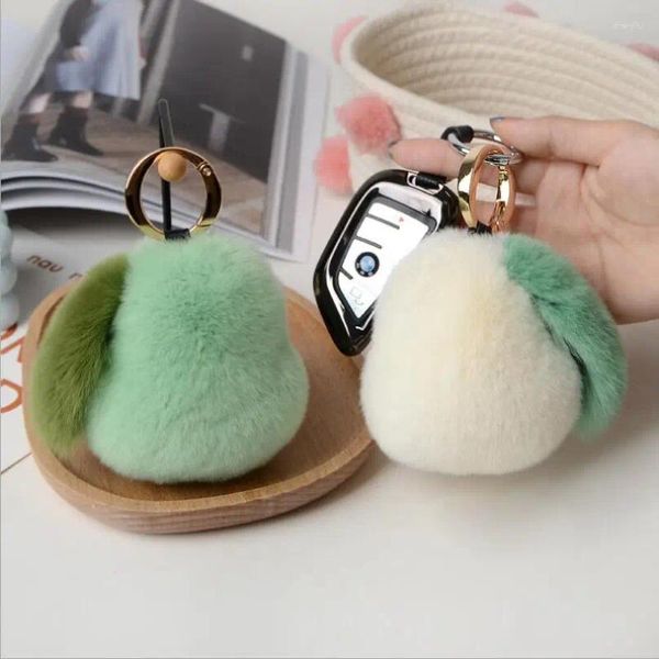 Chaveiros Real Rex Fur Chave Tag Pompom Anel Fofo Pêra Handmade Fruta Chaveiro Bolsa Pingente