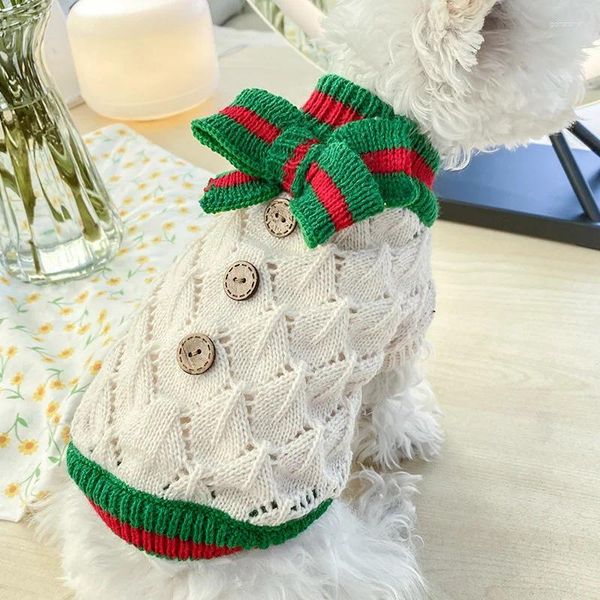 Cão vestuário clássico inverno camisola com gravata grossa tecelagem quente pet gato roupas adorável princesa ano casaco roupas de natal york