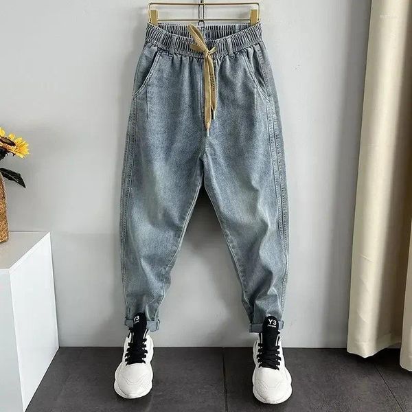 Erkekler Kot Pantolon Kırpılmış Pantolonlar Harem Erkekler Kış Kırıştı Orijinal Yıkanmış Kore Stil 2024 Trend Moda Y2K Vintage