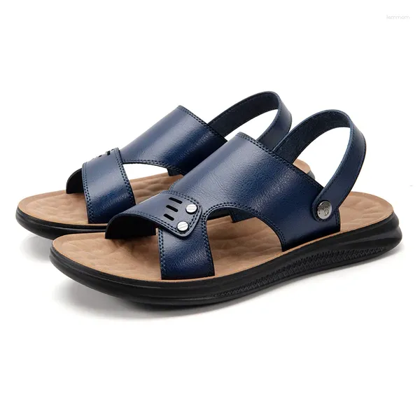 Sandalen Herren Sommer Sandale S 2024 atmungsaktive Outdoor-Schuhe aushöhlen rutschfeste Hausschuhe Leder Angelschuh