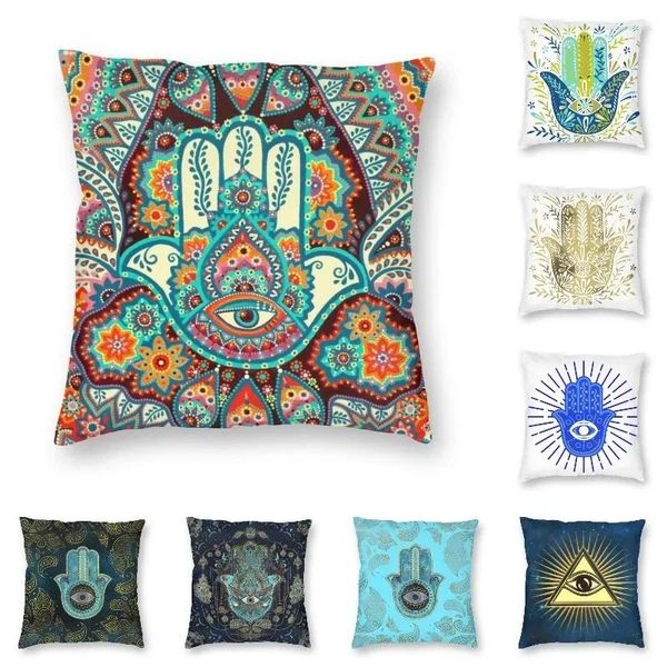 Travesseiro ouro hamsa mão mau olho capa poliéster tribos amuleto caso para carro personalizado fronha casa decorativa