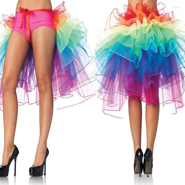 Saias femininas em camadas arco-íris bustle saia dança tule tutu para clubwear carnaval festa americana fada