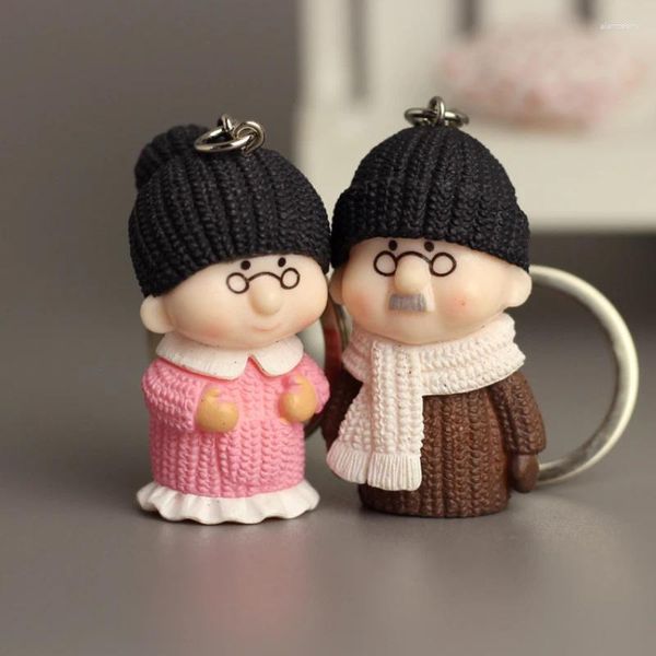 Portachiavi in ​​resina bambola di lana lavorata a maglia nonno nonna coppia portachiavi ciondolo materiale solido San Valentino Natale dolci regali romantici
