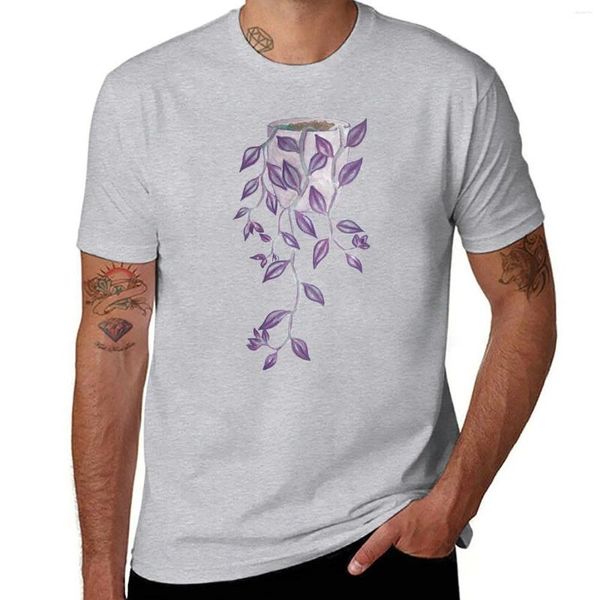Regatas masculinas tradescantia zebrina planta suspensa desenhada à mão em aquarela e tinta camiseta anime moda coreana camiseta masculina