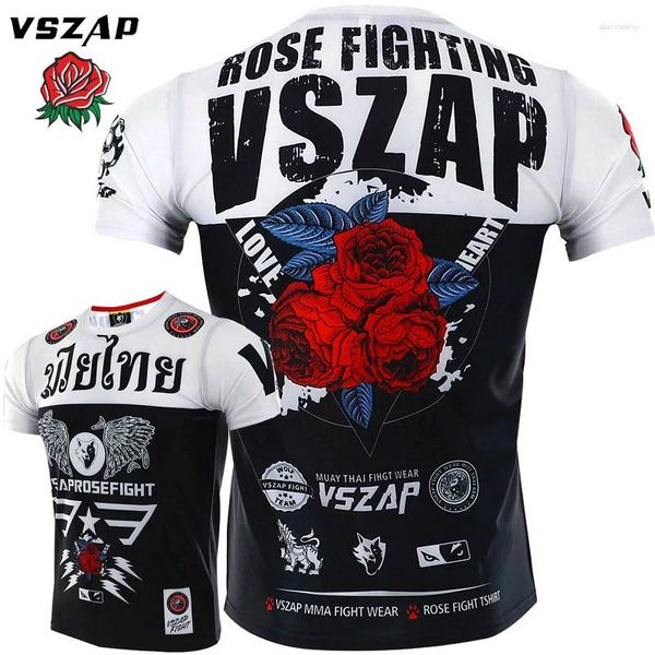 Homens Camisetas Vszap Rose Manga Curta Roupas de Secagem Rápida Treino Elástico T-shirt Muay Thai MMA Esportes Luta Boxe Casual Running