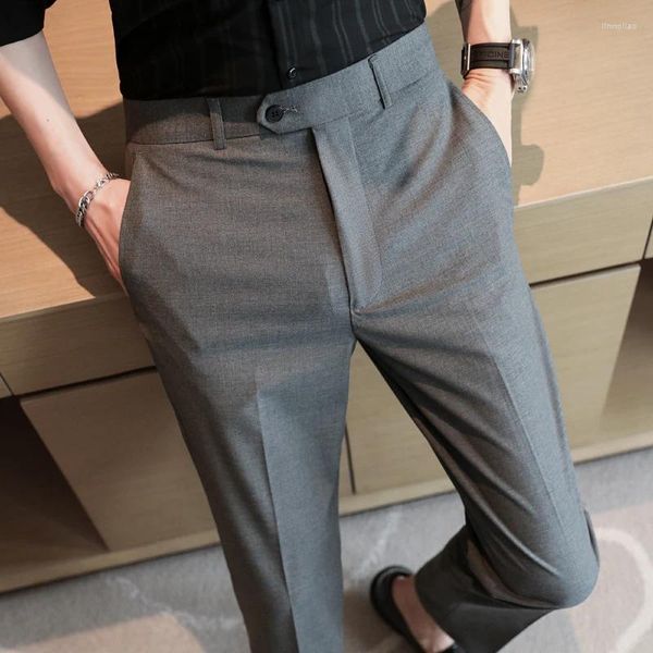 Erkek Suit 2024 İş Elastik Bel Koreli Korece Klima Buz İpek Moda İnce Sıradan Düğün Pantolonları