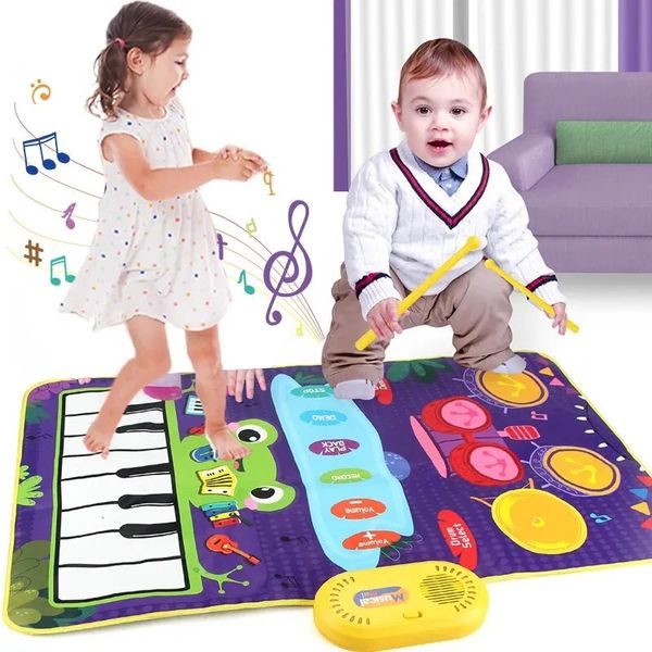 2 em 1 tapete de piano para crianças teclado jazz tambor música toque jogar tapete bebê crianças instrumento educação brinquedos presente 240124