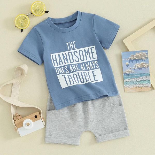 Set di abbigliamento per bambini baby boy da 2 pezzi set di outfit estivo set divertente lettere camicie a maniche corte top e pantaloncini per bambini