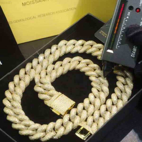 Großhandel Custom 10k 14k vergoldetes Zertifikat Moissanit Diamant Original kubanische Gliederkette Halskette Edler Schmuck 7mm 12mm
