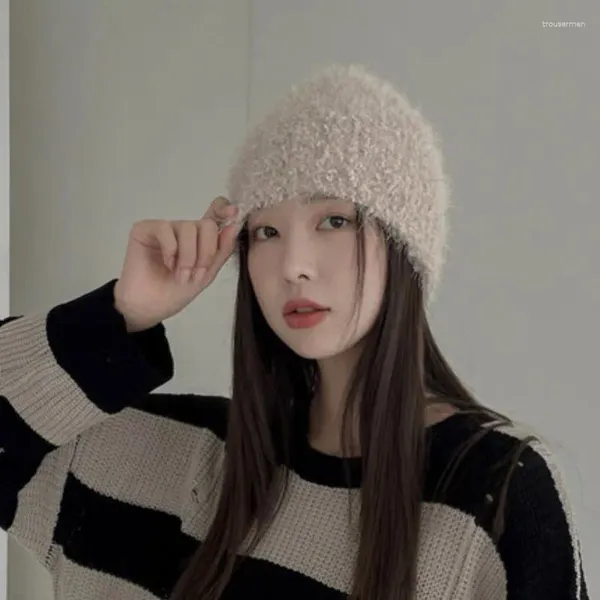 Berets Koreanische Version Herbst und Winter Ins Helle Seide Gestrickte Pullover Hut Modische Einfache Plüsch Warme Schädel Beanie Hüte