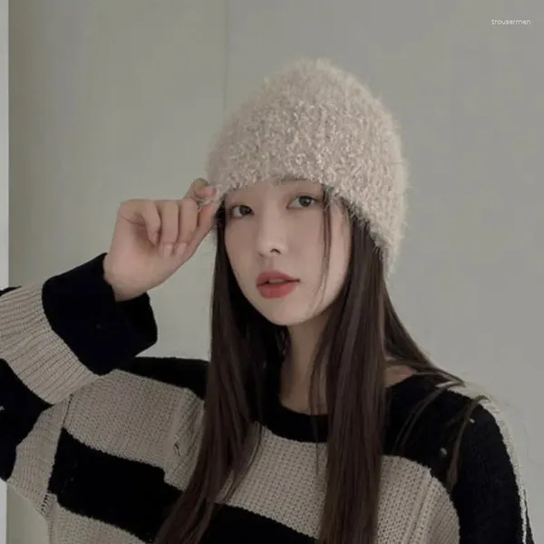 Berretti Versione coreana Autunno e inverno Ins Cappello pullover lavorato a maglia di seta brillante Cappelli a cuffia con teschio caldo peluche semplici alla moda