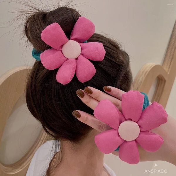 Acessórios de cabelo Grande tecido rosa flor faixas elásticas para mulheres coreanas artesanais esponja macia margarida meninas cordas borracha scrunchies