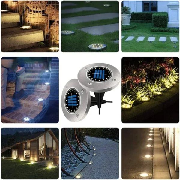 20led luz de disco de energia solar ao ar livre jardim solar luz subterrânea deck luz spotlight enterrado lâmpada led solar decoração do jardim