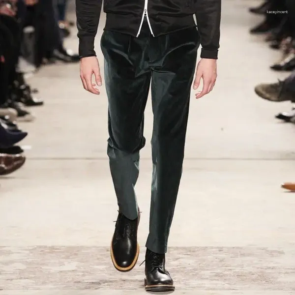 Мужские костюмы 2024, осенне-зимние модные толстые теплые вельветовые брюки, мужские облегающие брюки, мужские однотонные повседневные брюки P427