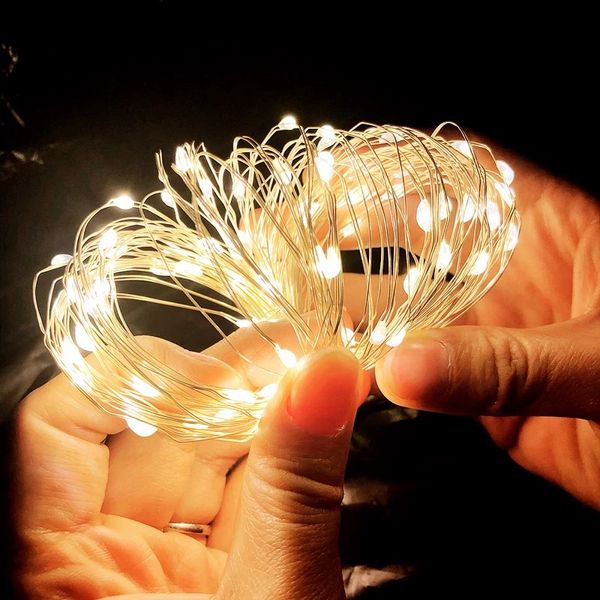 USB String Lights 10m su geçirmez tel çelenk peri ışıkları doğum günü düğün Noel dekor tatil açık bahçe parti