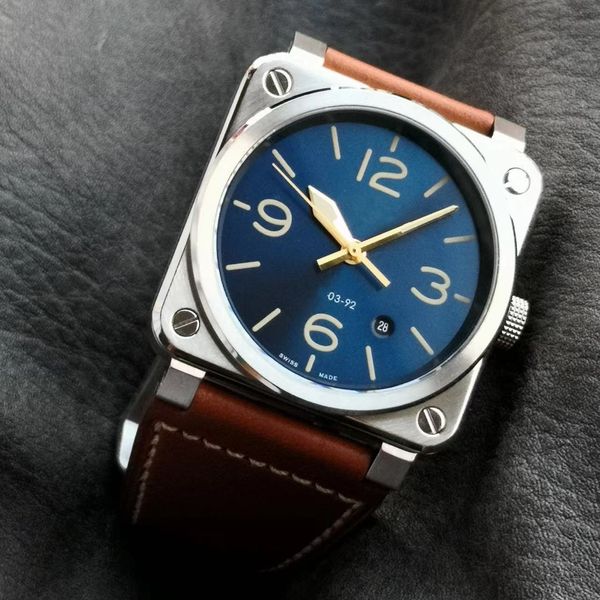 Hochwertige BRF-Fabrikuhr 03-92-01065, blaues, mattes Zifferblatt, orangefarbenes Lederarmband, automatisches mechanisches Uhrwerk 9015, 42 mm