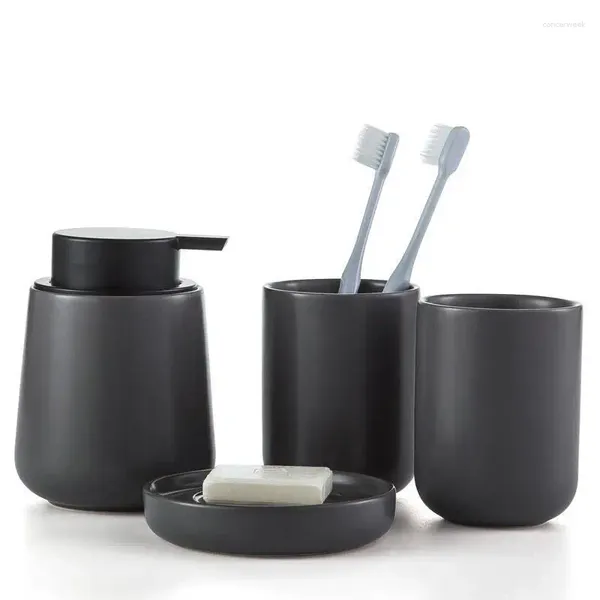 Set di accessori da bagno WSHYUFEI Bagno nordico Grigio Semplice Ceramica Portaspazzolino in quattro pezzi Bottiglia di lozione Scatola di sapone Lavaggio