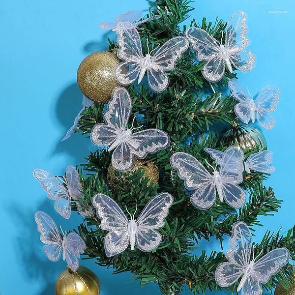 Decorações de Natal 12pcs Tree Butterfly Clip Xmas Pingente Ano Ornamento para Home Navidad